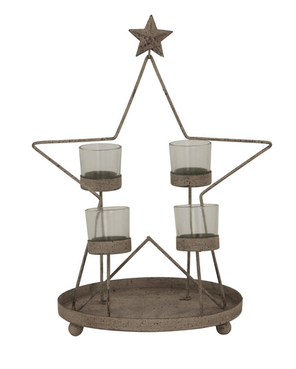Rustic Outline Star With Four Glass Votives