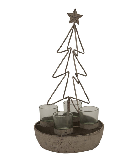 Rustic Outline Tree And Star With Four Glass Votives