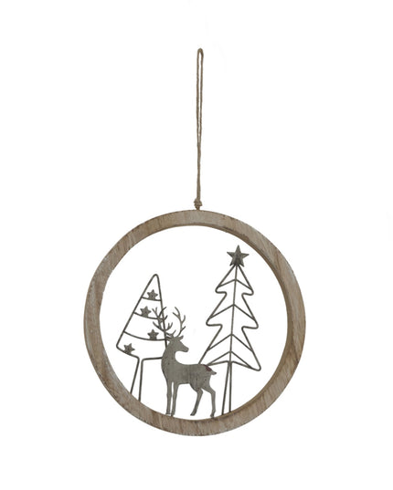 Rustic Snow Scene In Hoop Hanging Decoration