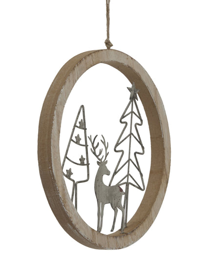 Rustic Snow Scene In Hoop Hanging Decoration