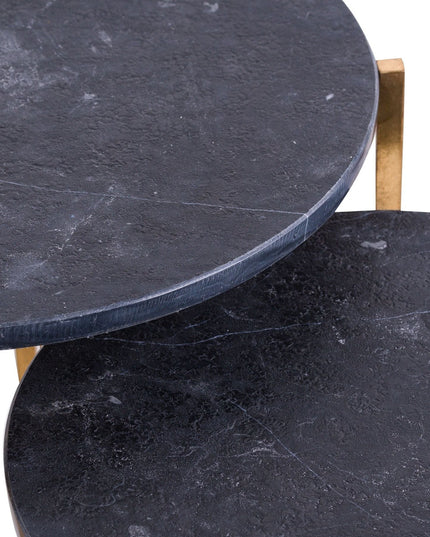 Set Of 2 Gold And Black Marble Tables