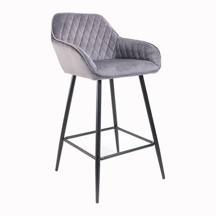 Set of Two Cadiz Dark Grey Crushed Velvet Bar Stools with Black Metal Leg