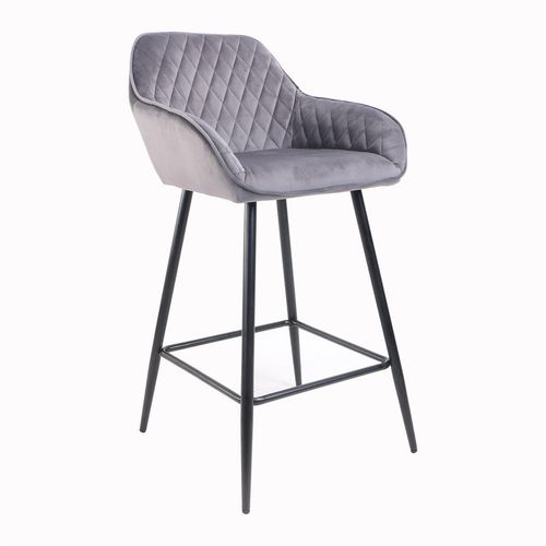 Set of Two Cadiz Dark Grey Crushed Velvet Bar Stools with Black Metal Leg