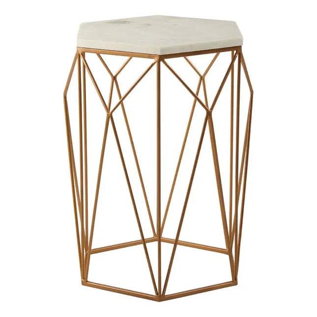 Shalimar Marble top Side Table With Geometric Base