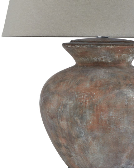 Siena Brown  Round Table Lamp With Linen Shade