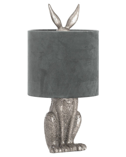 Silver Hare Table Lamp With Grey Velvet Shade