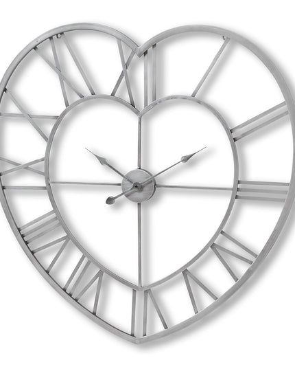 Silver Heart Skeleton Wall Clock