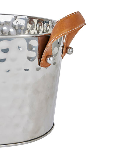 Silver Large Leather Handled Champagne Cooler
