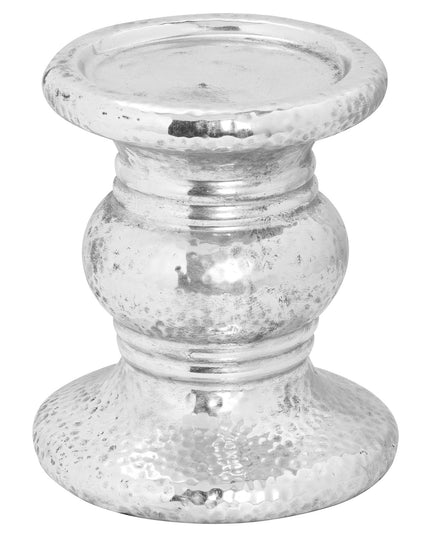 Silver Punch Faced Ceramic Candle Holder