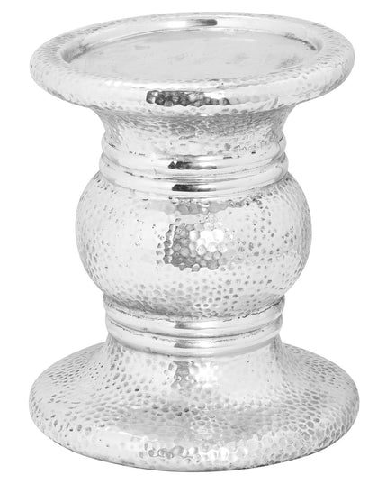 Silver Punch Faced Ceramic Large Candle Holder