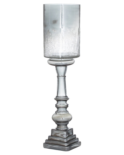 Silver Smoked Midnight Glass Top Tall Candle Pillar Holder