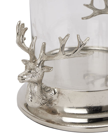 Silver Stag Heads Hurricane Lantern