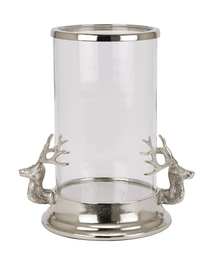 Silver Stag Heads Hurricane Lantern