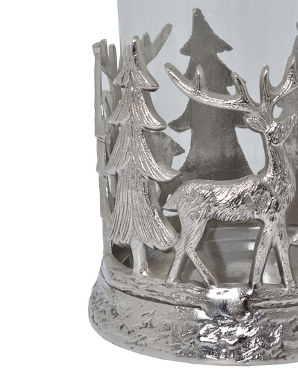 Silver Stag Scene Hurricane Lantern