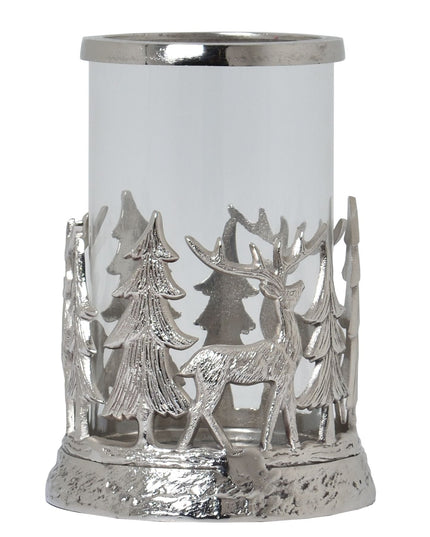 Silver Stag Scene Hurricane Lantern