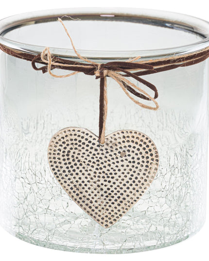 Smoked Midnight Crackled Heart Large Candle Holder