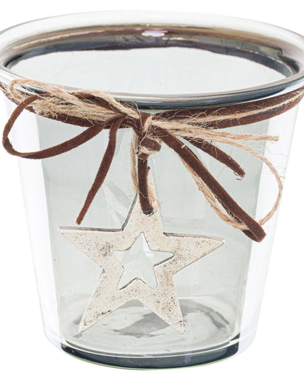 Smoked Midnight Hammered Star Small Candle Holder