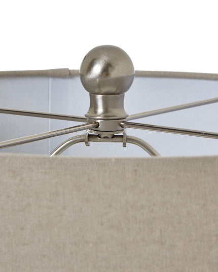 Squat White Beaded Ceramic Lamp With Linen Shade