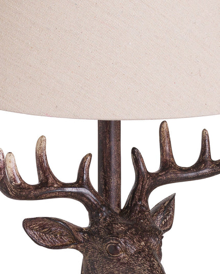 Stag Head Table Lamp With Linen Shade