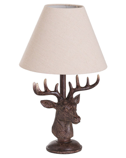 Stag Head Table Lamp With Linen Shade