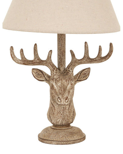 Stonewashed Stag Head Table Lamp With Linen Shade