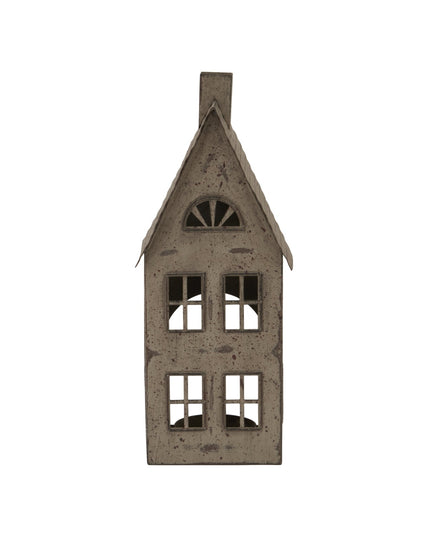 Tall Rustic Metal House Tealight With Glass Votive