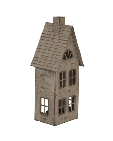 Tall Rustic Metal House Tealight With Glass Votive