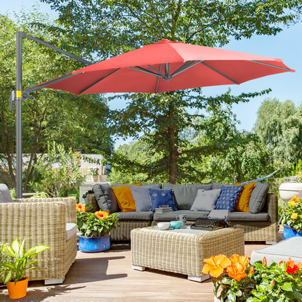 Outsunny 3 x 3(m) Cantilever Parasol Garden Umbrella with Cross Base Wine Red
