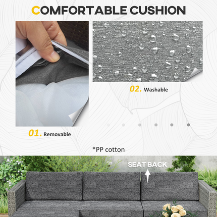Outsunny 5 PCs Rattan Garden Furniture Set with Glass Coffee Table Dark Grey