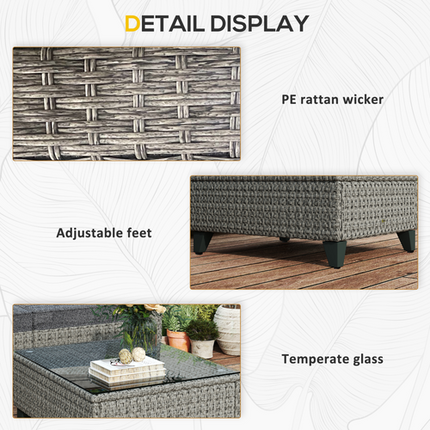 Outsunny 5 PCs Rattan Garden Furniture Set with Glass Coffee Table Dark Grey