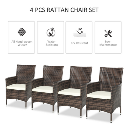 Outsunny 4 PC Outdoor Rattan Armchair Wicker Dining Chair Set for Garden Brown