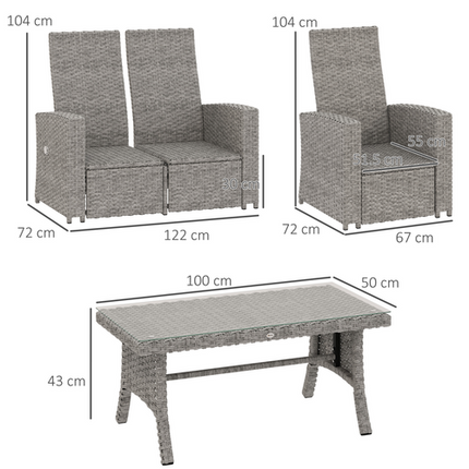 Stylish Grey Rattan Outdoor Set with Reclining Loveseat & Armchairs