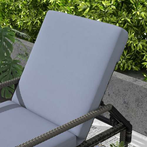 Mixed Grey Rattan Sun Lounger Garden Furniture w/ Adjustable Backrest & Wheels