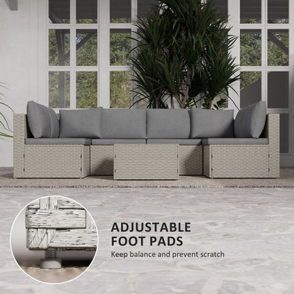 Outsunny 7 Pieces Rattan Garden Furniture Set with Cushions, Light Brown