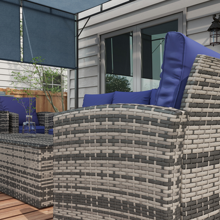 Outsunny 6 PCS Patio Rattan Sofa Set Conversation Furniture Navy Blue