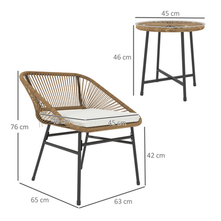 Outsunny Rattan Bistro Set, Small Balcony Furniture with Cushion, Light Grey
