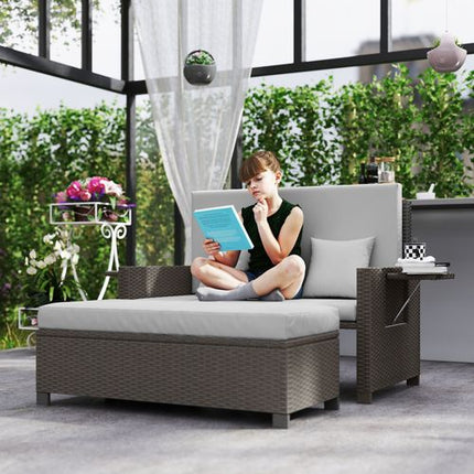 Outsunny Garden Rattan Furniture Set 2 Seater Patio Sun Lounger Daybed Sun Bed