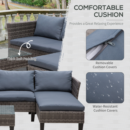 3-Seater Outdoor Garden PE Rattan Furniture Set Grey