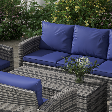 Outsunny 6 PCS Patio Rattan Sofa Set Conversation Furniture Navy Blue
