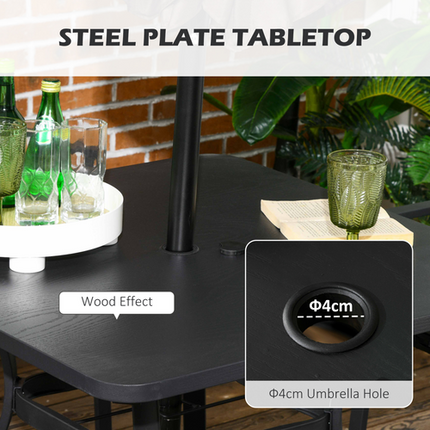 Outsunny 4 Seater Rattan Garden Dining Set Outdoor with Umbrella Hole - Black