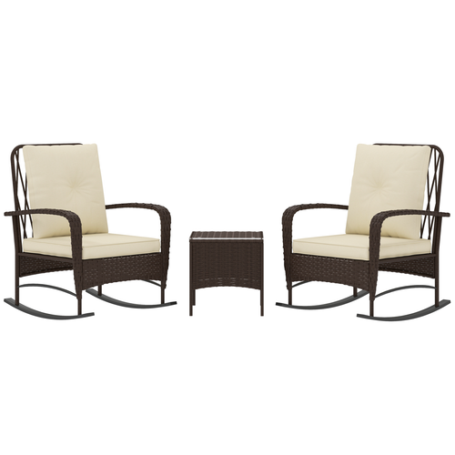 Outsunny Rattan Bistro Set Balcony Furniture with Rocking Chairs, Brown