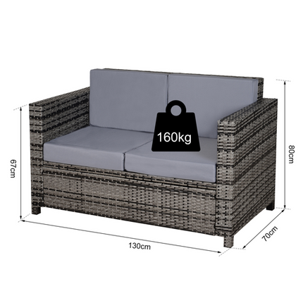 Outsunny Rattan Wicker 2-seat Sofa Loveseat Padded Garden Furniture Grey