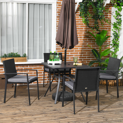 Outsunny 4 Seater Rattan Garden Dining Set Outdoor with Umbrella Hole - Black