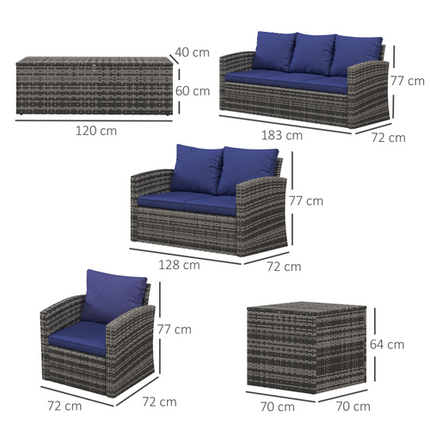 Outsunny 6 PCS Patio Rattan Sofa Set Conversation Furniture Navy Blue