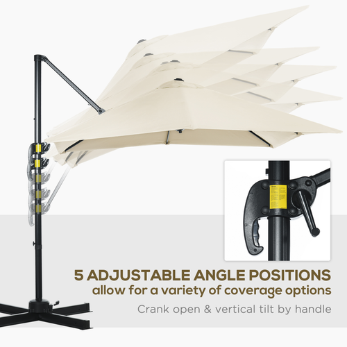 Square Cantilever Roma Parasol 360 Rotation w/ Hand Crank, Cream White