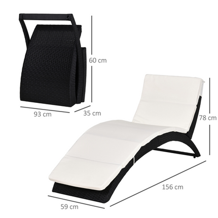 Sun Lounger Rattan Hammock Sun Bed Garden Folding Recliner Chair w/ Cushion