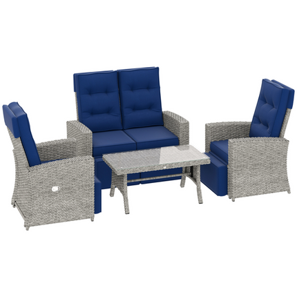 Stylish Grey Rattan Outdoor Set with Reclining Loveseat & Armchairs