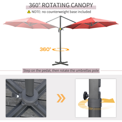 Outsunny 3 x 3(m) Cantilever Parasol Garden Umbrella with Cross Base Wine Red