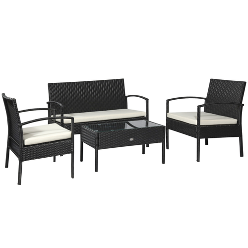 4-Seater Rattan Garden Furniture Set Black Cream Outdoor Patio Bistro