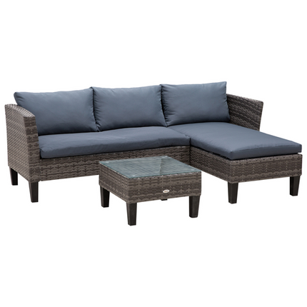 3-Seater Outdoor Garden PE Rattan Furniture Set Grey